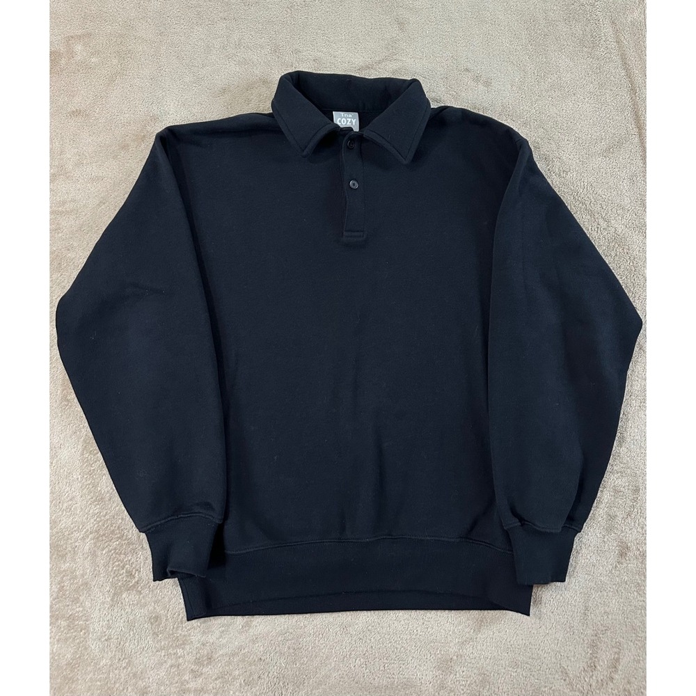 Aritzia Tna Cozy Fleece Polo Sweatshirt Womens XS Black Pullover BoyfriendEUC